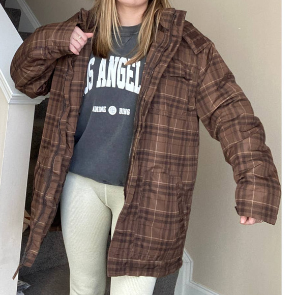 Vintage Arizona Jeans brown plaid puffer jacket - Picture 5 of 14